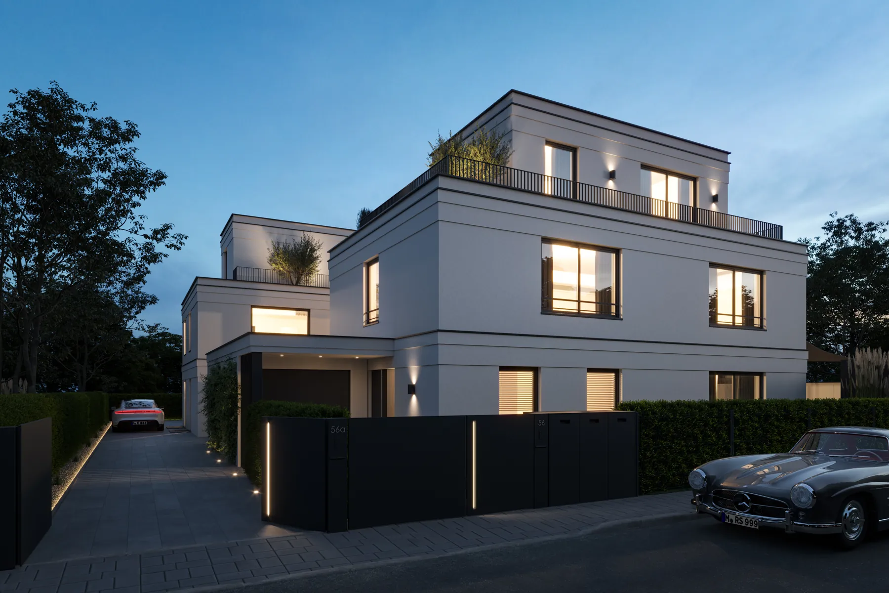 Villa-Ensemble RAUMWERK8 bei Nacht